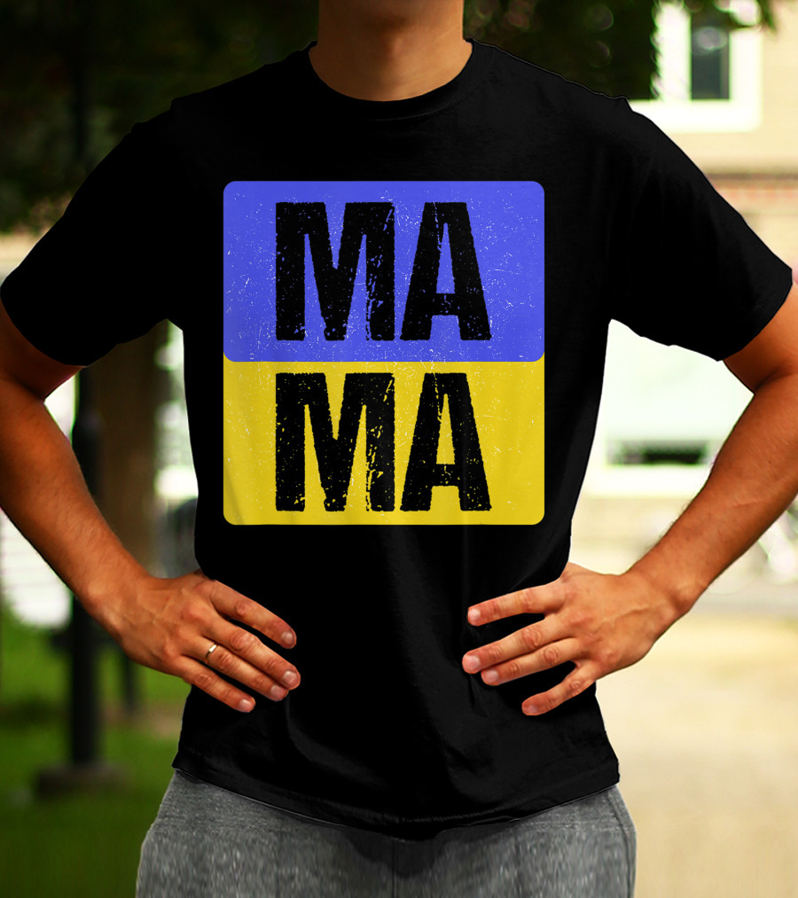 Mama Modern Boxed Square Mom Cute Family Mother Distressed Blue Yellow Blocks T-Shirt