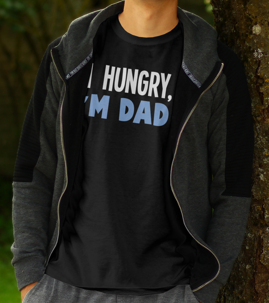 HI HUNGRY I'M DAD BLACK BACKGROUND WHITE BLUE TEXT T-Shirt
