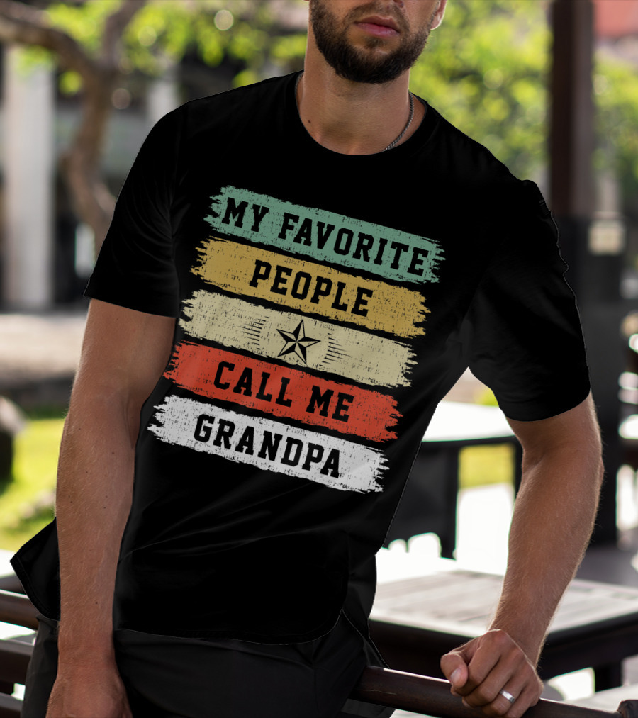 My Favorite People Call Me Grandpa Distressed Stripes Star T-Shirt