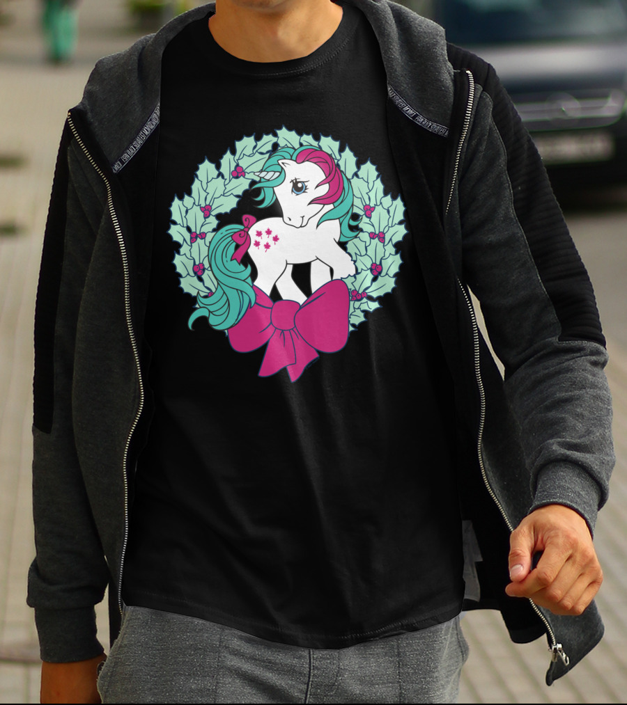 My Little Pony Christmas Holly Wreath With Bow And Pink Mane T-Shirt