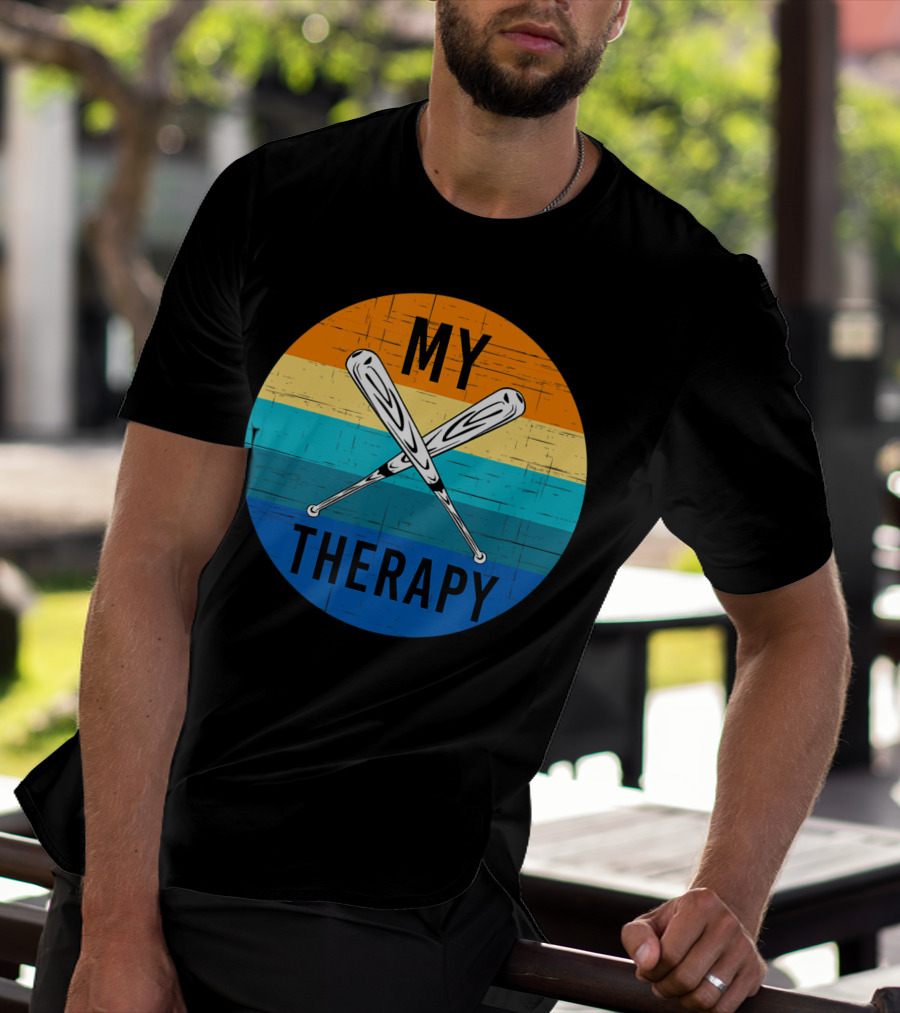 My Therapy Is Baseball American Baseball Fan Training Top Vintage Retro Crossed Bats T-Shirt
