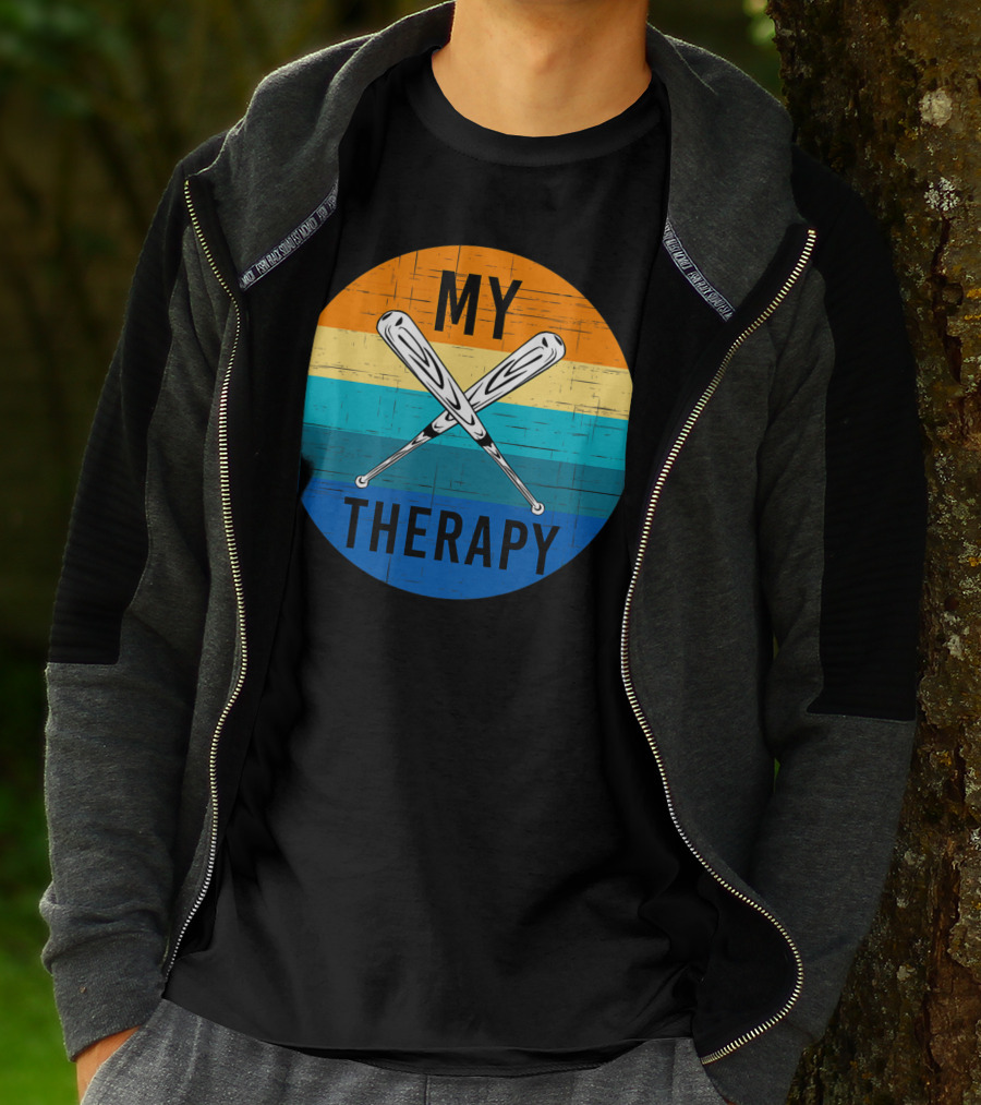 My Therapy Is Baseball American Baseball Fan Training Top Vintage Retro Crossed Bats T-Shirt