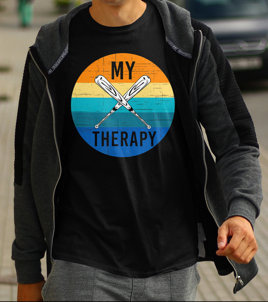 My Therapy Is Baseball American Baseball Fan Training Top Vintage Retro Crossed Bats T-Shirt