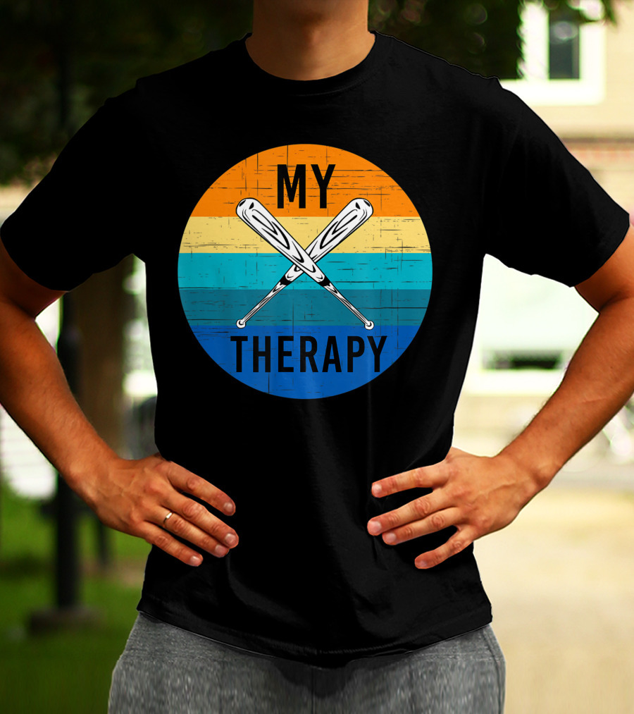 My Therapy Is Baseball American Baseball Fan Training Top Vintage Retro Crossed Bats T-Shirt