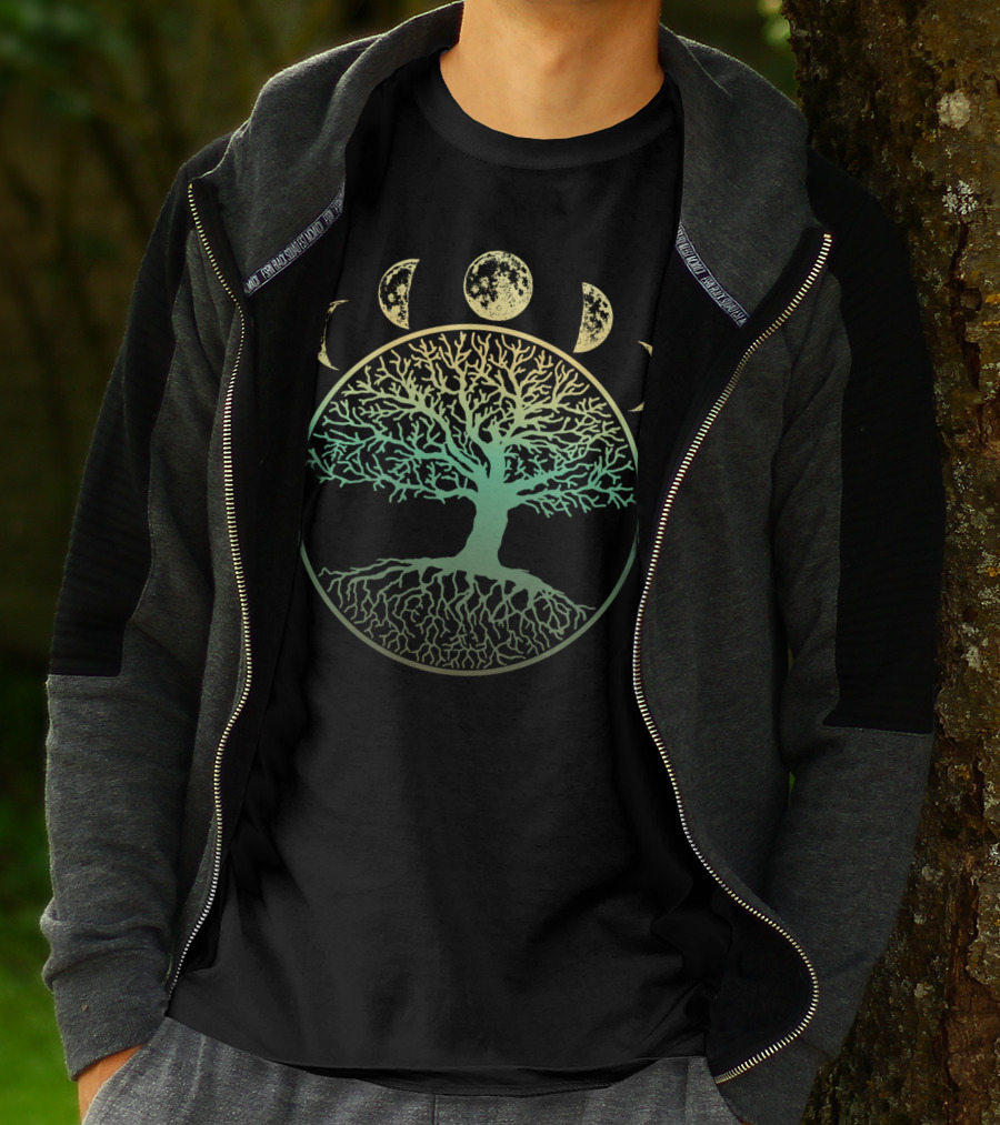 Phases Of The Moon Tree Of Life Cottagecore Aesthetic Lunar Cycle Botanical Symbolism T-Shirt