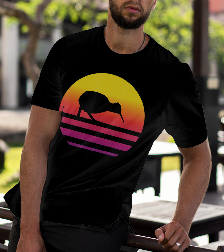 Retro Sunset Kiwi Silhouette New Zealand Pacific T-Shirt