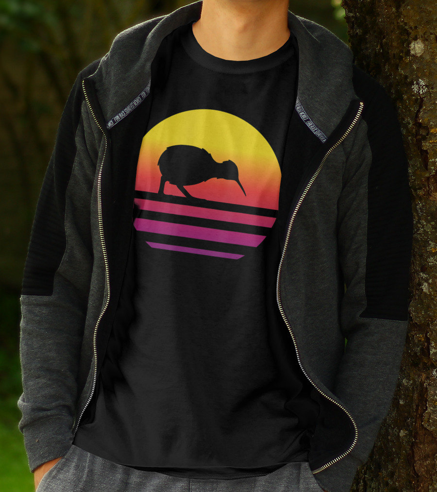 Retro Sunset Kiwi Silhouette New Zealand Pacific T-Shirt