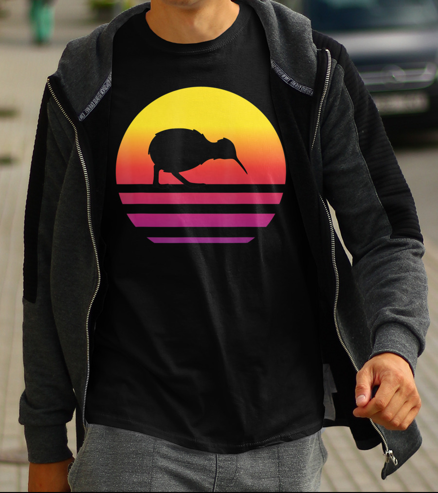 Retro Sunset Kiwi Silhouette New Zealand Pacific T-Shirt