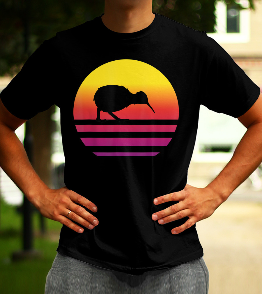 Retro Sunset Kiwi Silhouette New Zealand Pacific T-Shirt