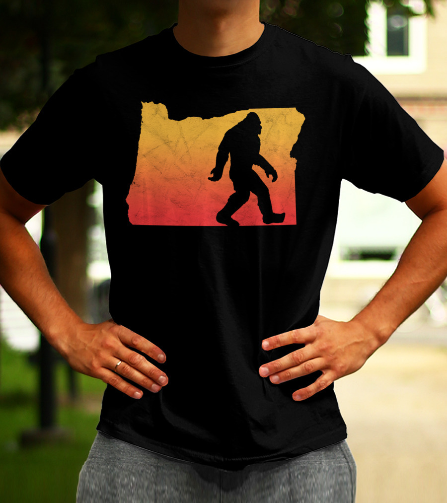Retro Bigfoot Believer Vintage State Of Oregon Sunset T-Shirt