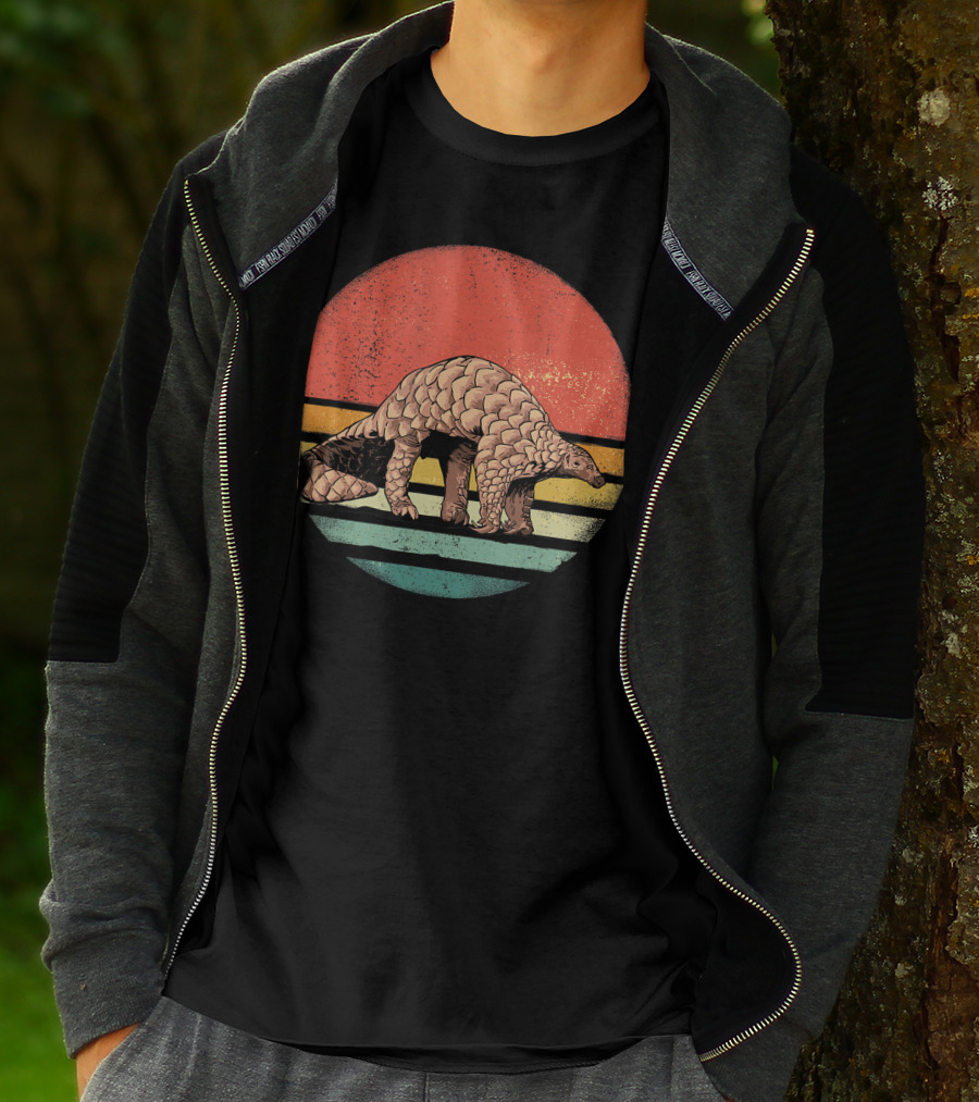 Retro Vintage Pangolin Nature Lover Sunset Stripes T-Shirt