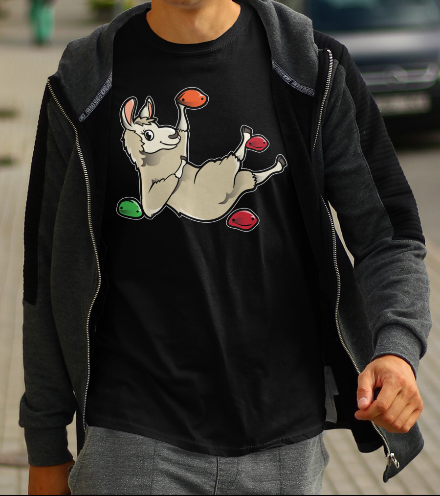 Rock Climbing Llama Alpaca Bouldering Climber Playful Holds T-Shirt