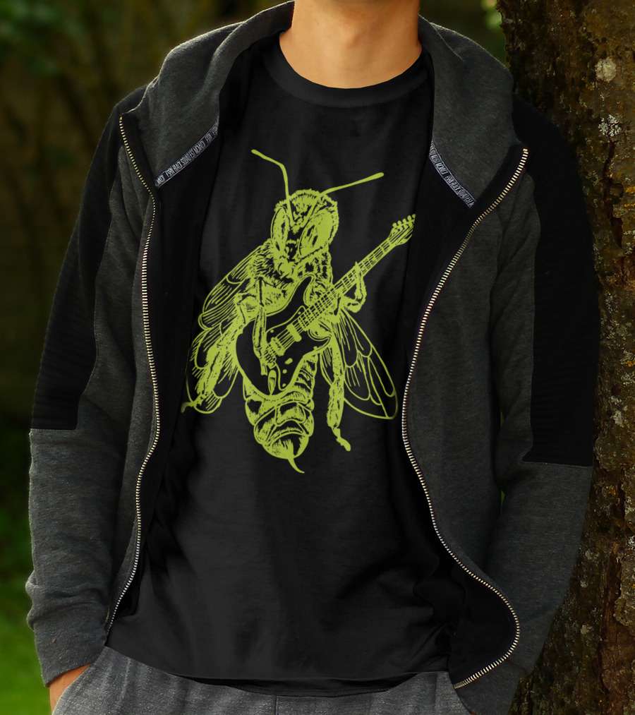 Seembo Bee Playing Guitar Musician Fun Band Guitarist T-Shirt