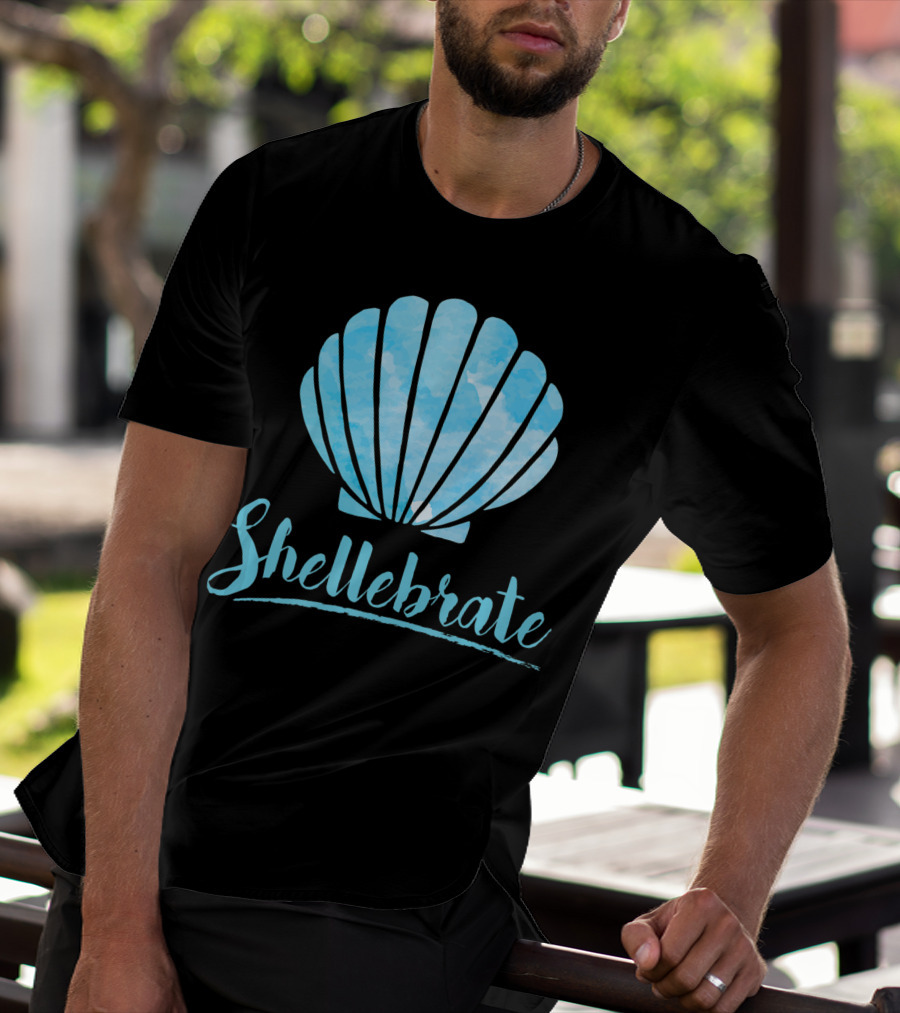 Shellebrate Blue Watercolor Sea Shell Seashell Beach T-Shirt