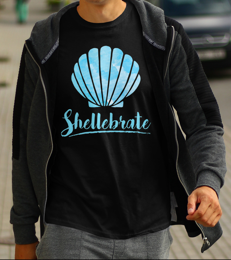 Shellebrate Blue Watercolor Sea Shell Seashell Beach T-Shirt