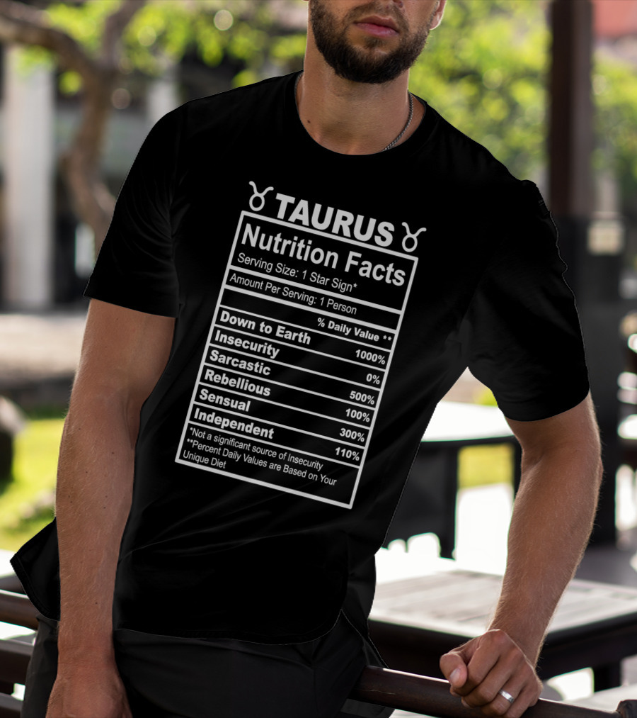Taurus Nutrition Facts Zodiac Horoscope Traits Chart T-Shirt
