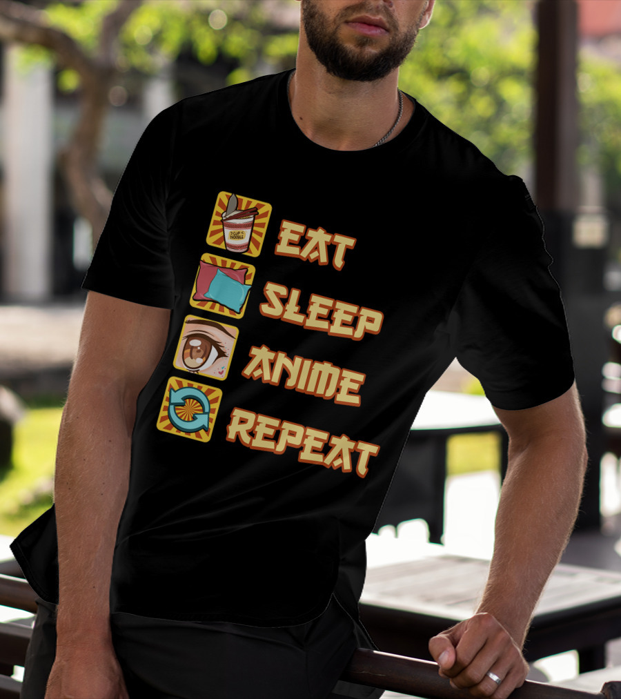 Eat Sleep Anime Repeat Icons Fun T-Shirt
