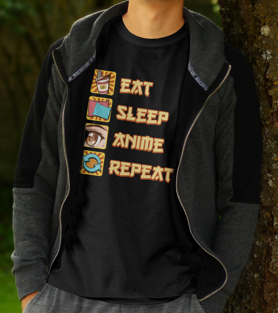 Eat Sleep Anime Repeat Icons Fun T-Shirt