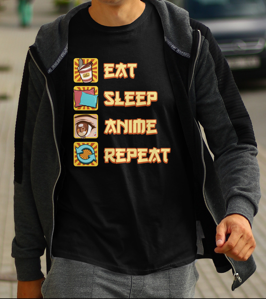 Eat Sleep Anime Repeat Icons Fun T-Shirt
