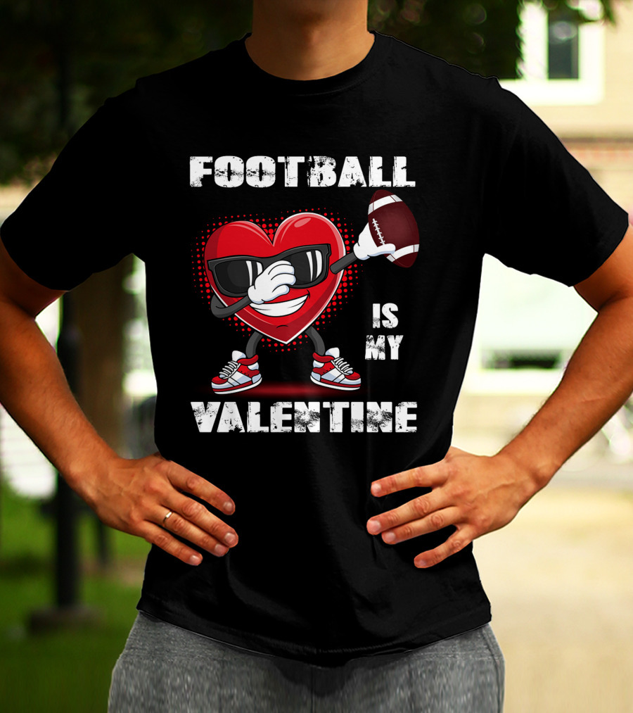Cute Dabbing Heart Football Lover Valentines Day Boys T-Shirt