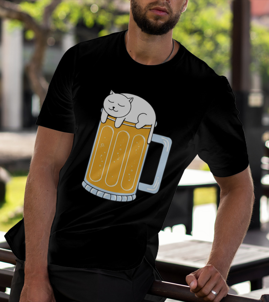 Cat Sleeping On Beer Mug Clipart T-Shirt