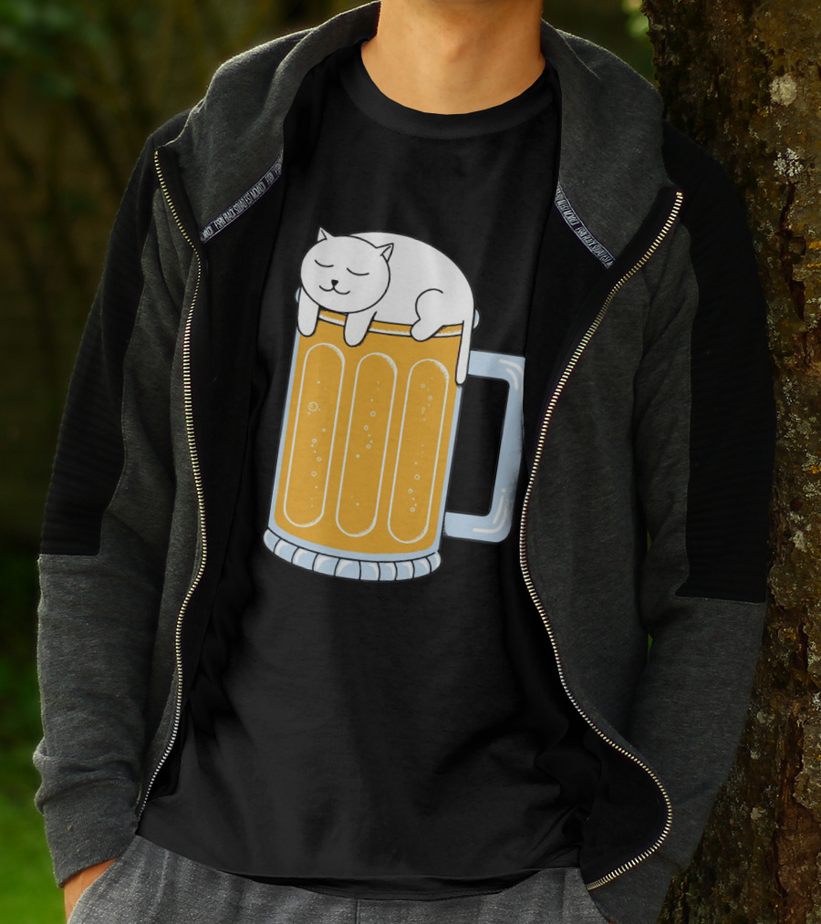 Cat Sleeping On Beer Mug Clipart T-Shirt