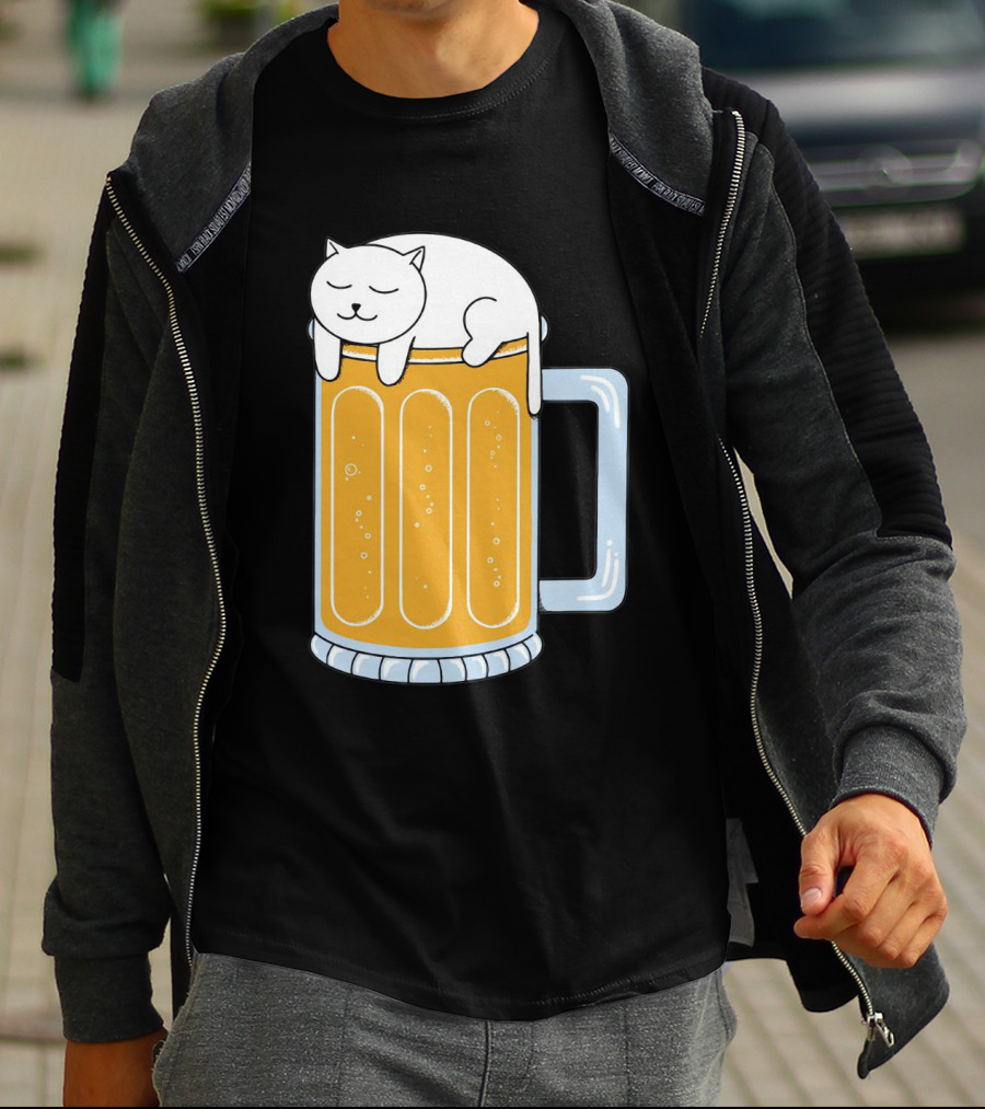 Cat Sleeping On Beer Mug Clipart T-Shirt