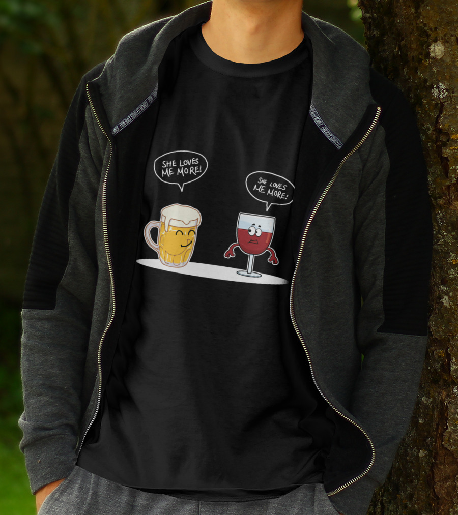 Beer And Wine Cartoon Debate: She Loves Me More Playful Rivalry T-Shirt