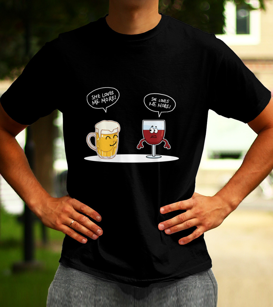 Beer And Wine Cartoon Debate: She Loves Me More Playful Rivalry T-Shirt
