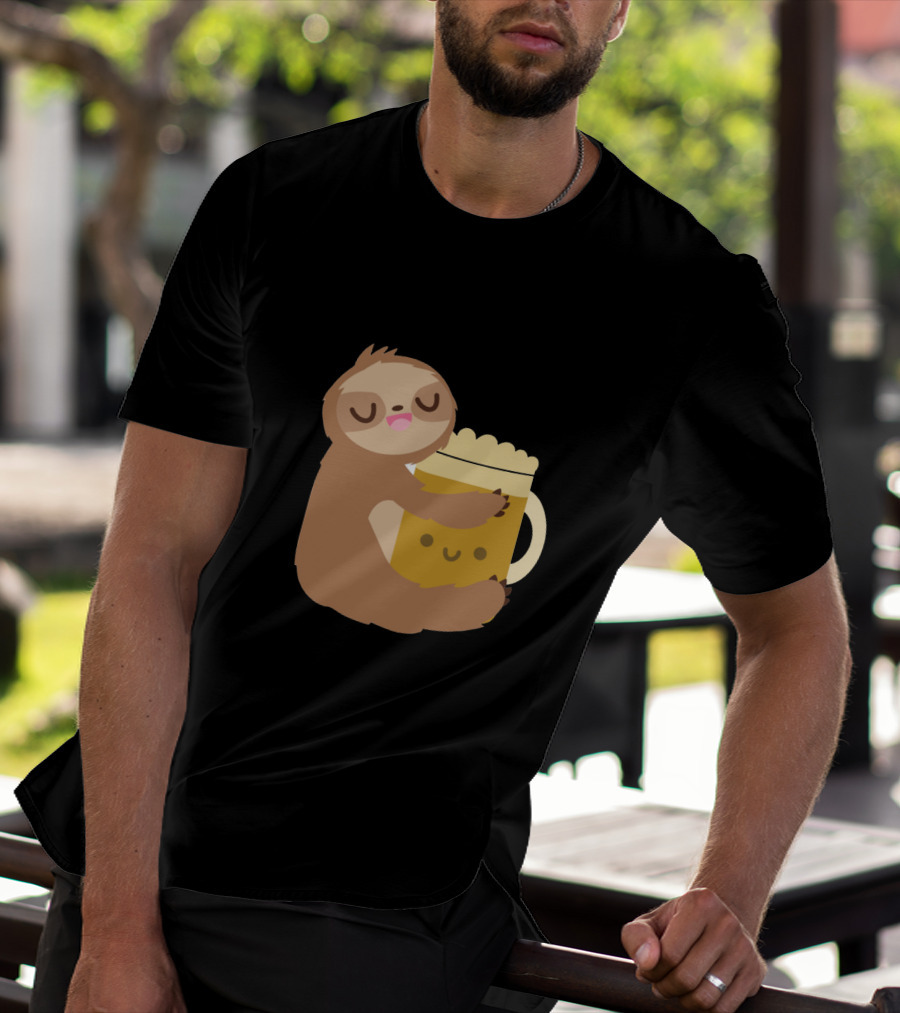 Sloth Hugging Smiling Beer Mug T-Shirt