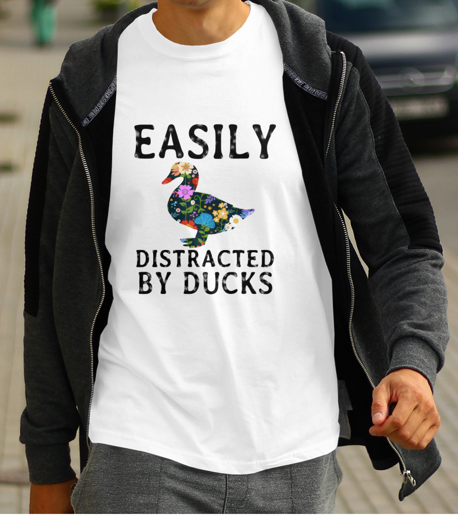 Easily Distracted By Ducks Colorful Floral Pattern Duck T-Shirt
