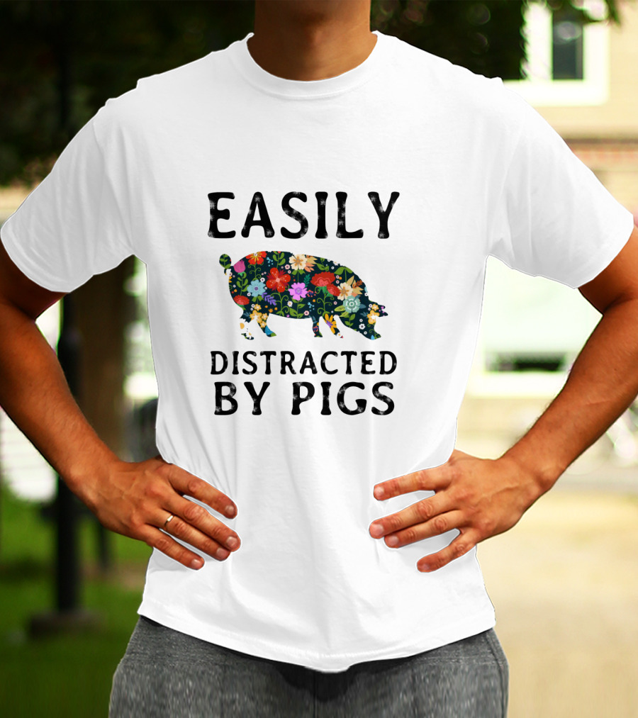Floral Patterned Pig Easily Distracted By Pigs Playful T-Shirt
