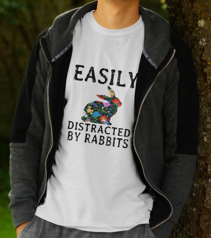 Easily Distracted By Rabbits With Floral Patterned Bunny T-Shirt