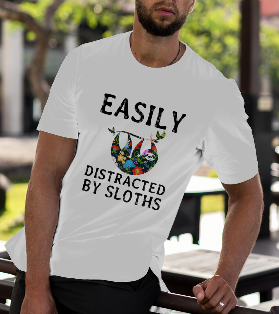Easily Distracted By Sloths Floral T-Shirt