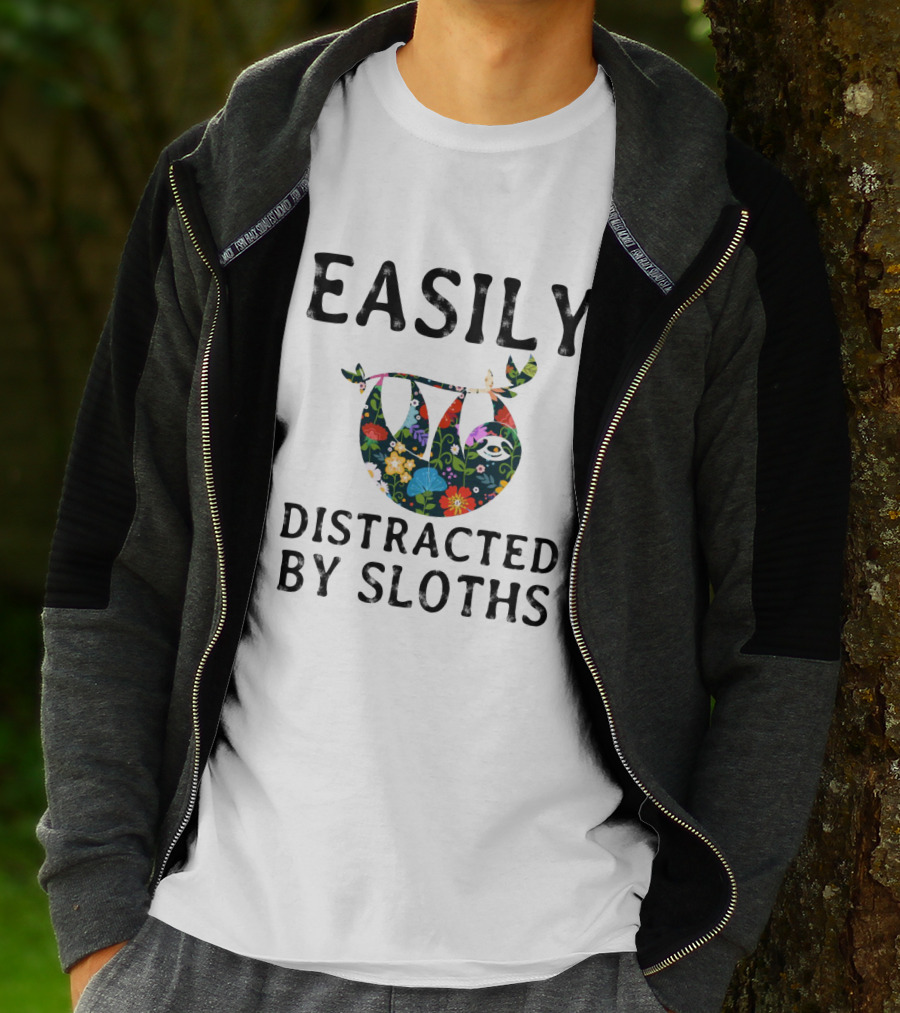 Easily Distracted By Sloths Floral T-Shirt