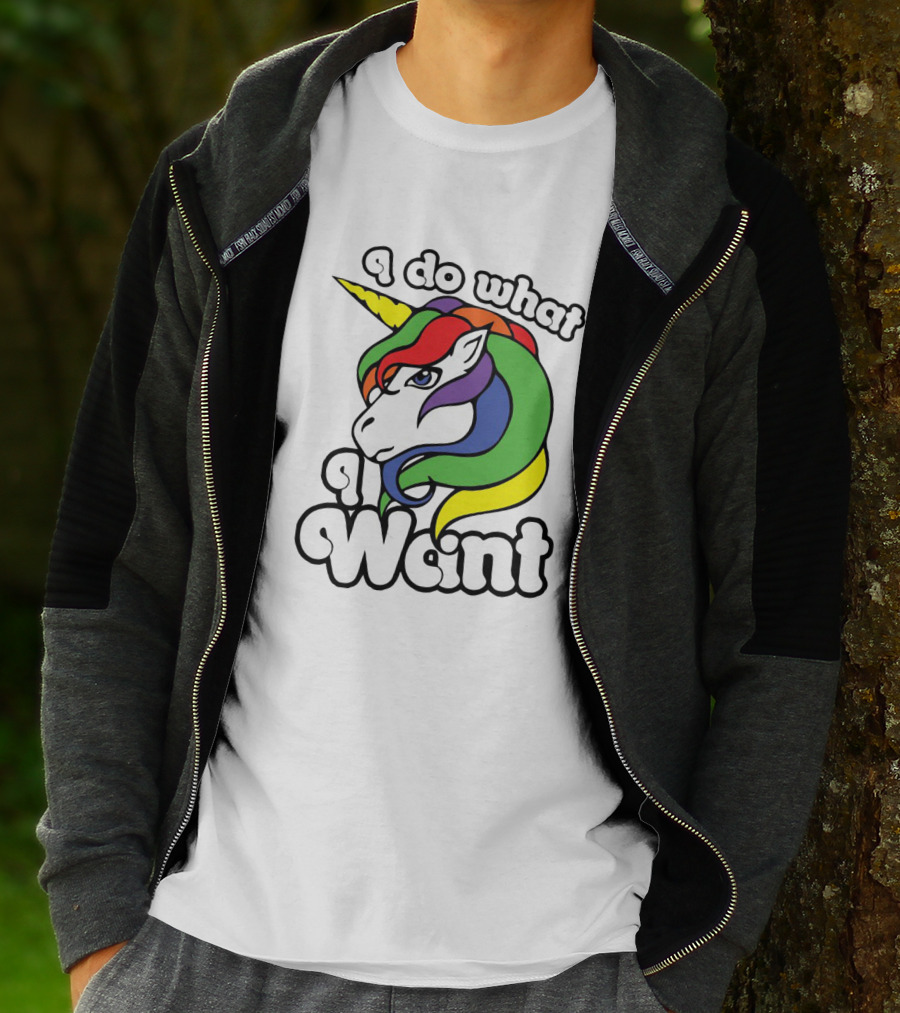 I Do What I Want Rainbow Unicorn Face With Colorful Mane T-Shirt