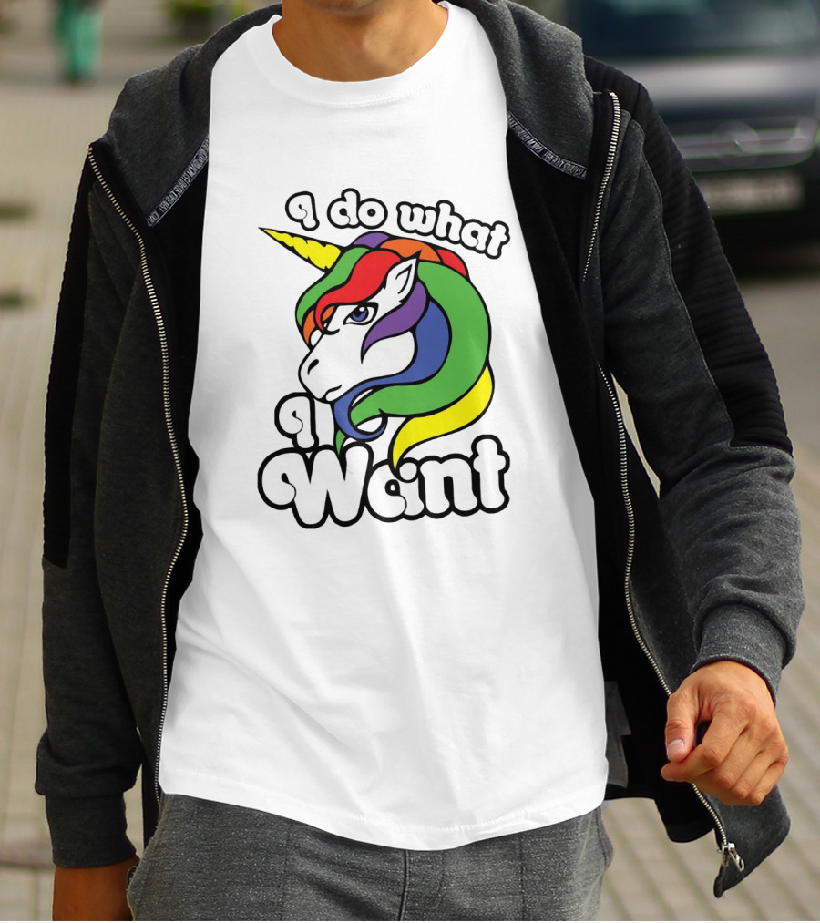 I Do What I Want Rainbow Unicorn Face With Colorful Mane T-Shirt