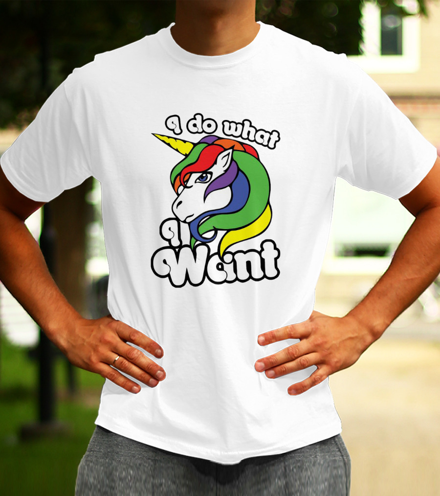 I Do What I Want Rainbow Unicorn Face With Colorful Mane T-Shirt