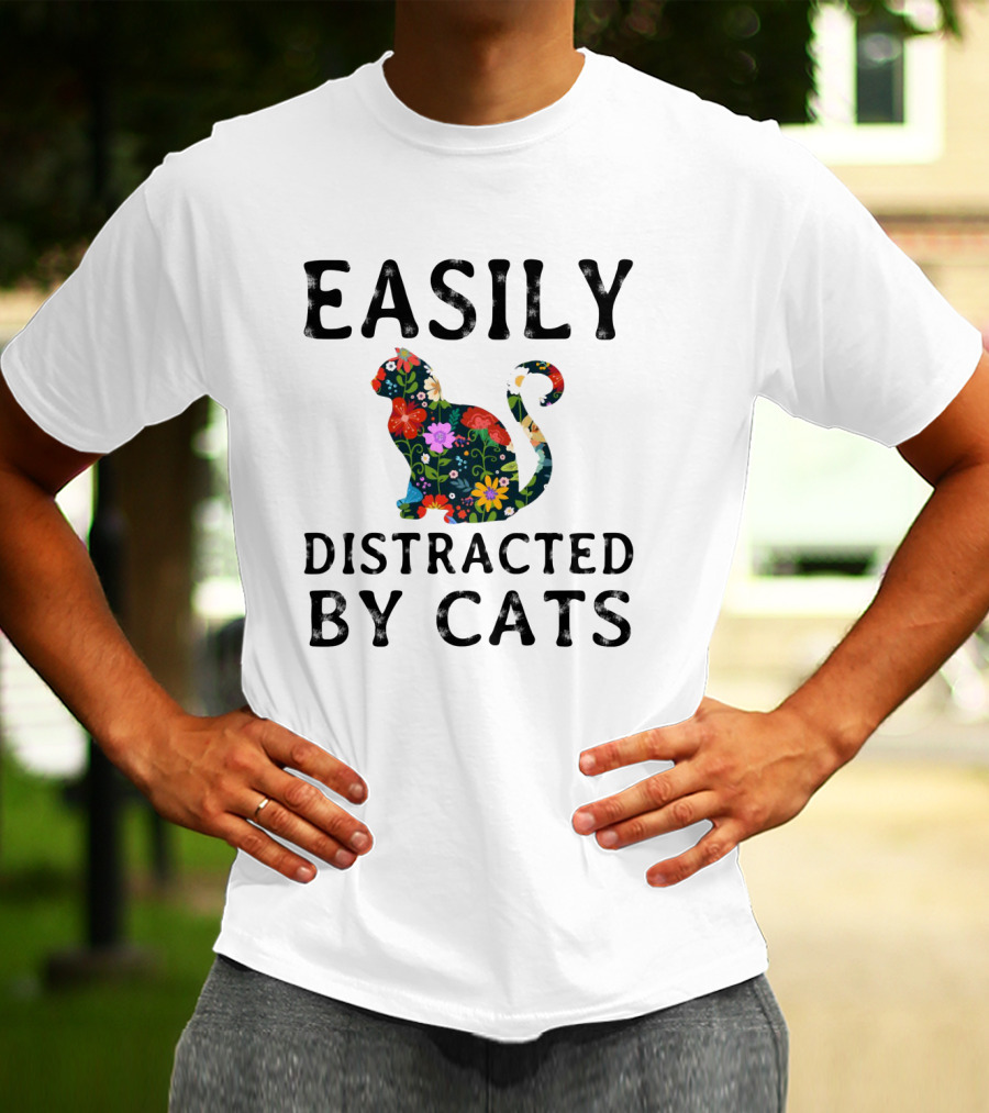 Easily Distracted By Cats Floral T-Shirt