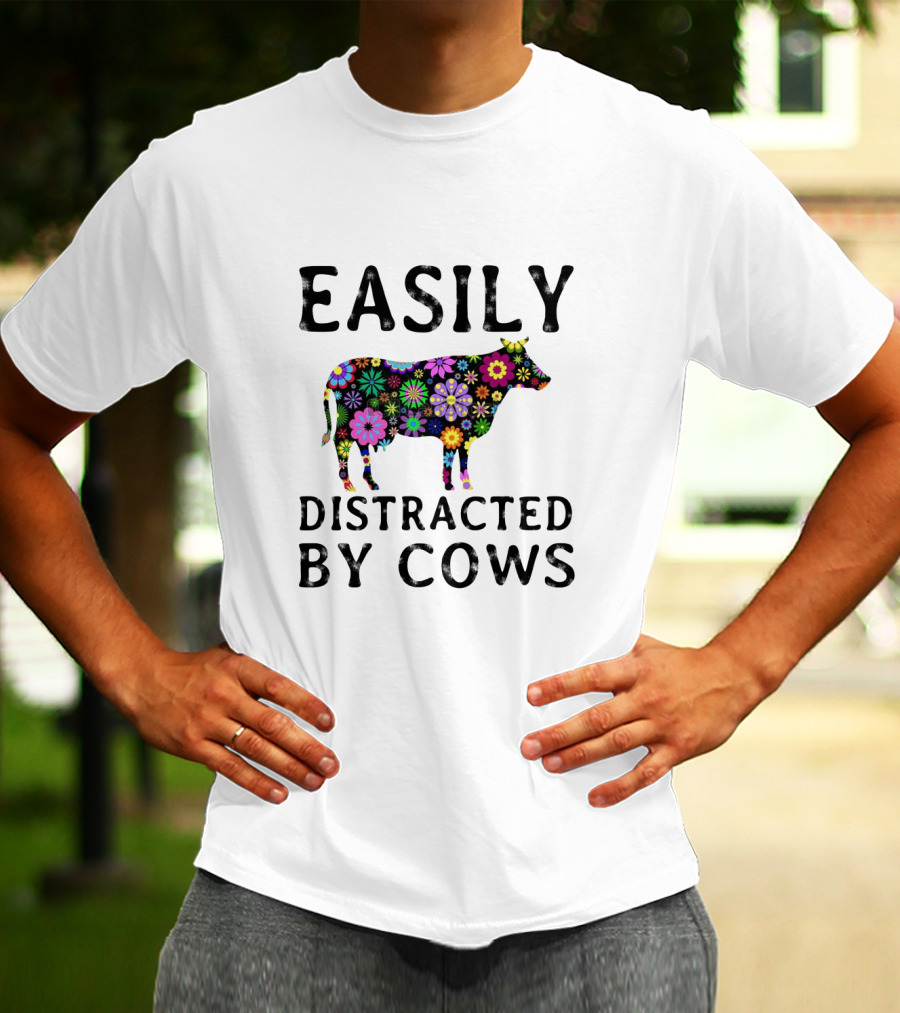 Easily Distracted By Cows Floral Pattern Appeal T-Shirt