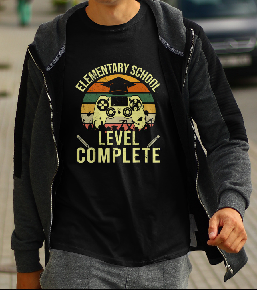Elementary School Level Complete Graduation Gamer Controller Sunset Retro T-Shirt