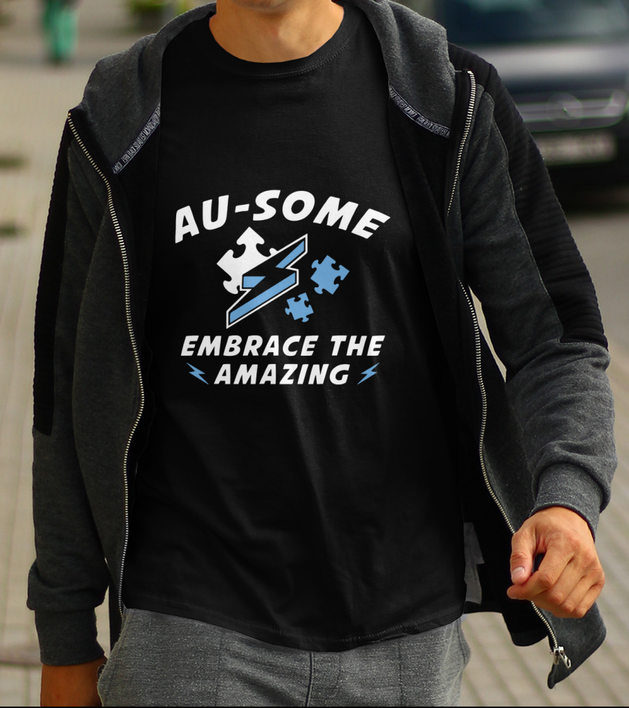 Au-Some Embrace The Amazing Puzzle Lightning Autism T-Shirt