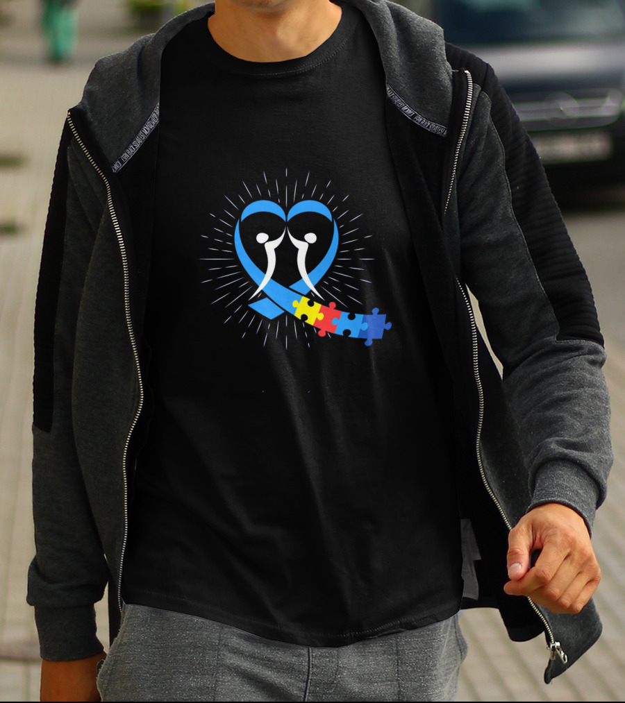 Heart Puzzle Ribbon With Autism Awareness Month Symbols T-Shirt