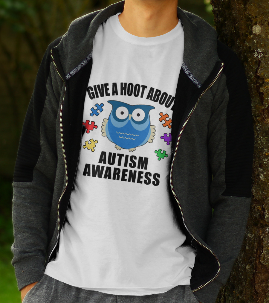 Give A Hoot About Autism Awareness With Owl And Colorful Puzzle Pieces T-Shirt