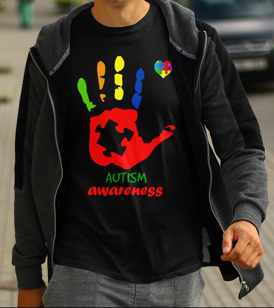 Autism Awareness Colorful Handprint With Puzzle Heart T-Shirt
