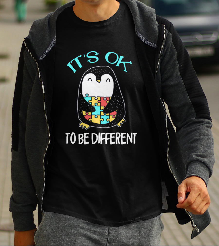 It's Ok To Be Different Penguin With Autism Puzzle T-Shirt