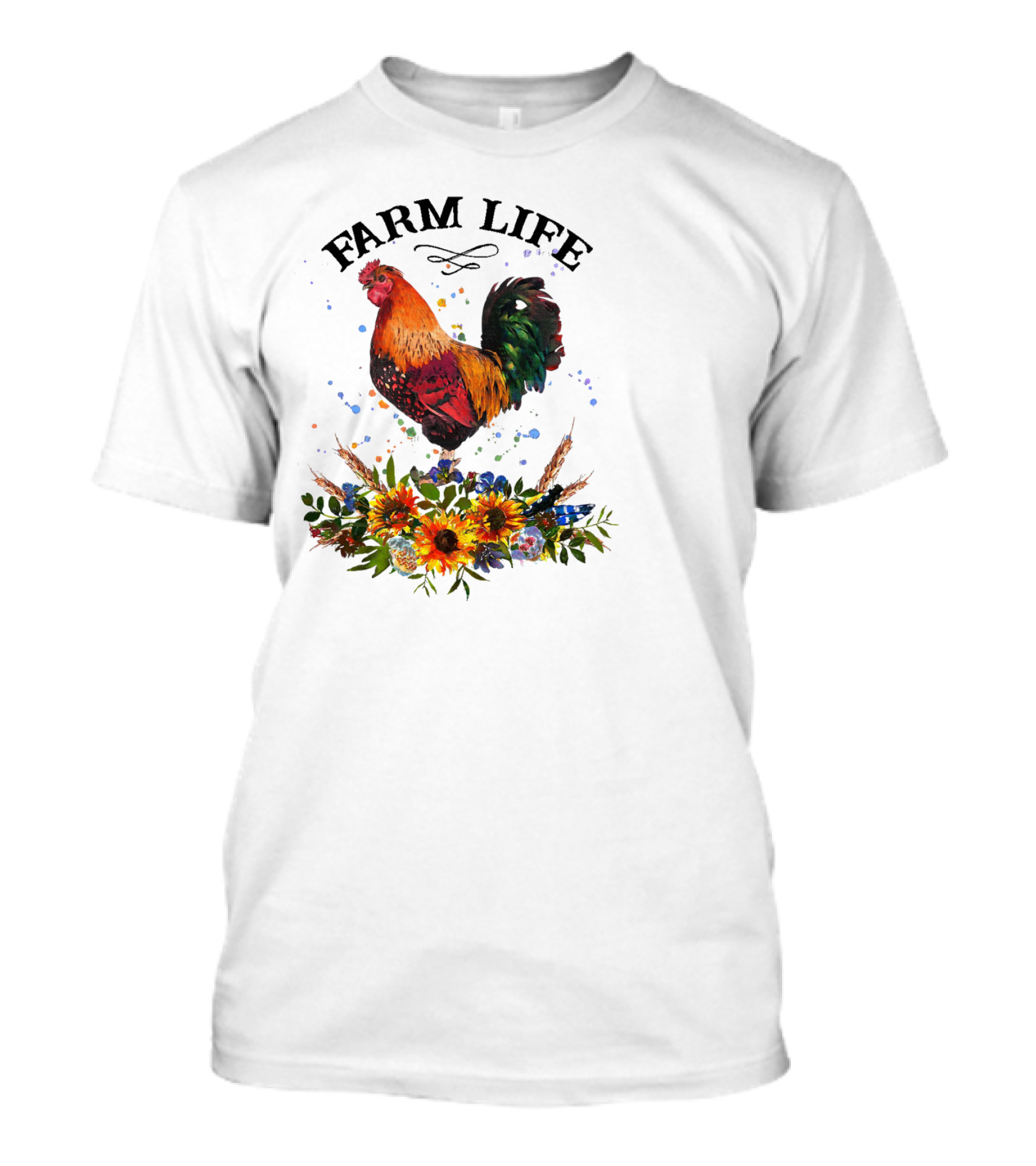 Farm Life Chicken Rooter With Colorful Rooster And Floral Arrangement T-Shirt