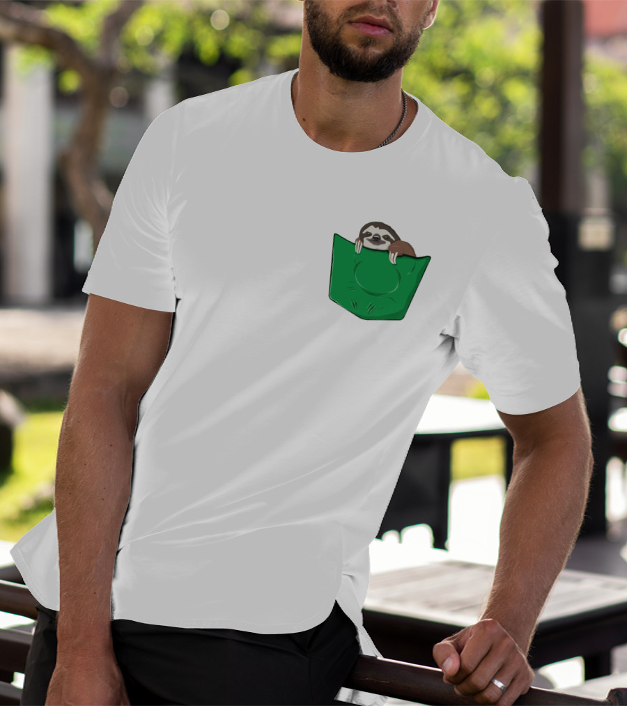 Cute Sloths Pocket With Adorable Sloth Peeking From Green Pocket T-Shirt