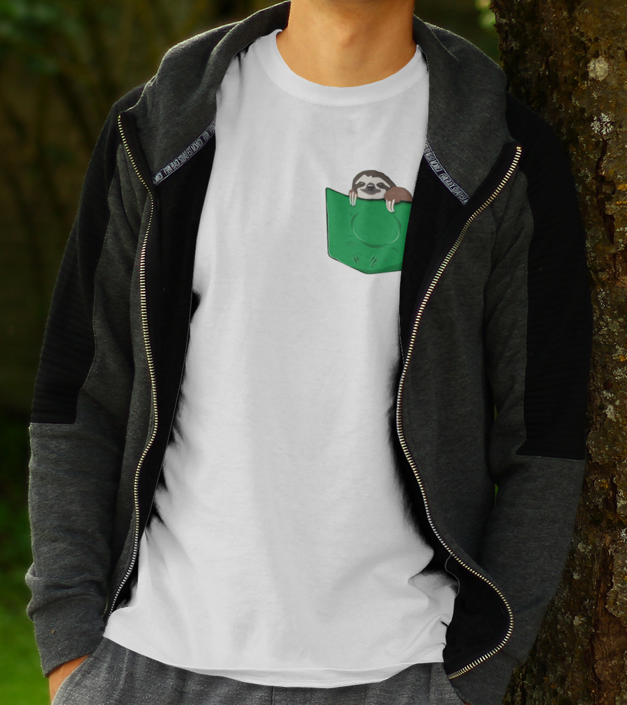 Cute Sloths Pocket With Adorable Sloth Peeking From Green Pocket T-Shirt