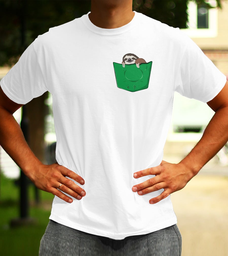 Cute Sloths Pocket With Adorable Sloth Peeking From Green Pocket T-Shirt